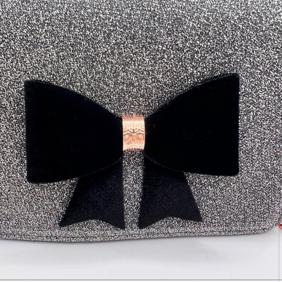 NWOT Ted Baker London Jeminna Velvet Bow Evening Bag Metallic Clutch Crossbody - Picture 5 of 14
